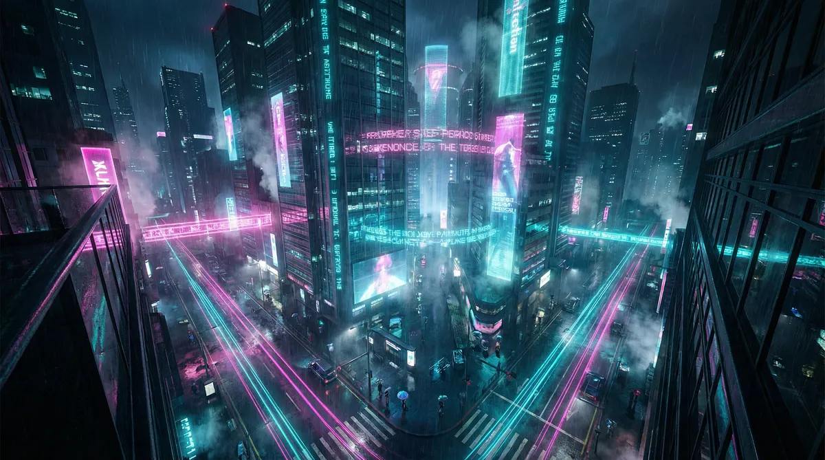 天天爱去电影 竖屏短剧平台首页背景 - 赛博朋克都市夜景
